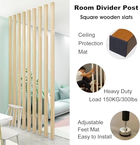 Wooden Divider, Modern Floor to Ceiling Partition Columns for Living Room, Office, Basement, Small Spaces
