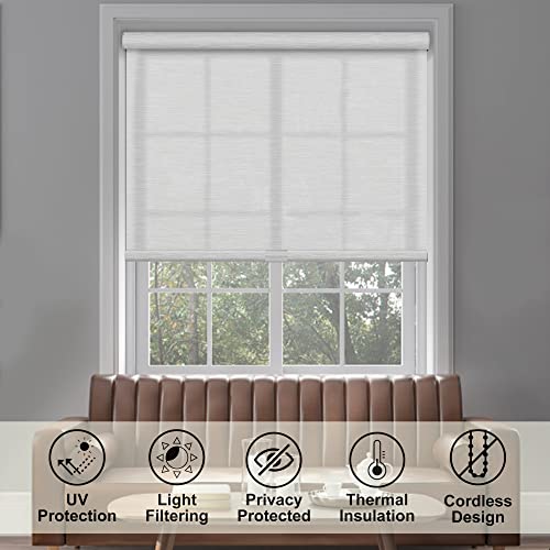 Hotsoon Light Filtering Roller Blinds For Windows Cordless Jacquard Roller Shades With Cassette Valance Semi Sheer Custom Window Shades For Home Office Bedroom Living Room Light Brown #TOP7