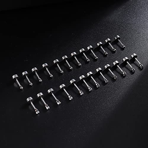FIBO STEEL 12 Pairs 20G Cartilage Earrings Stud for Women Men Stainless Steel Tiny 2mm & 3-8mm Studs CZ Round Ball Flatback Earring Set (2mm, Silver-tone) - Thumbnail 5