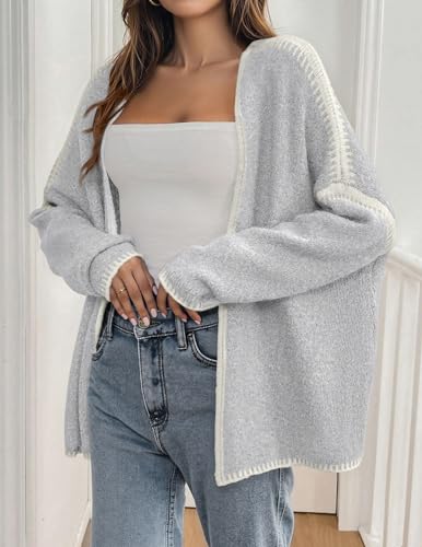 Image of PRETTYGARDEN Womens Oversized Cardigan Sweaters 2026 Fall Long Lantern Sleeve Knit Open Front Lightweight Sweater