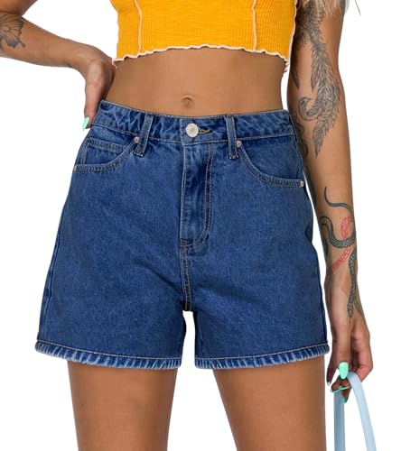 SANMM Jean Shorts Womens High Waisted Shorts Casual Stretchy Denim Shorts for Summer Navy L