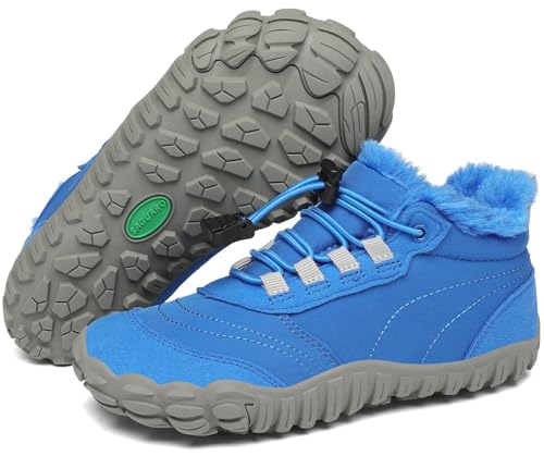 SAGUARO Barefoot Botas de Invierno Niño Niña Botas de Nieve Cómodas Lígeras Botines Niños Antideslizante Zapatos de Invierno con Forrados Caliente, Will Ⅰ, Azul Lapislázuli, 32 EU