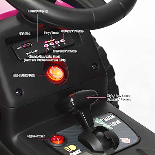 Image of Costzon Ride on Tractor with Detachable Trailer, Kids' Electric Vehicles w /3-Gear-Shift Ground Loader, Wireless Design & USB, 7 LED Headlights, Remote Control Tractor Toy for Kids 3+ (12V, Pink)
