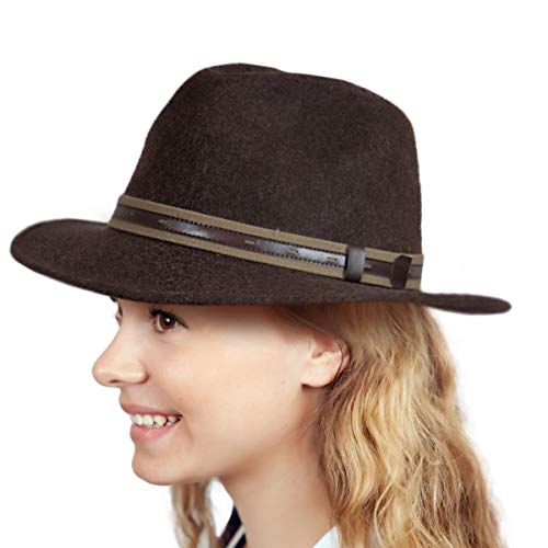 Essence of Europe Gifts E.H.G Classic Australian Outback Akubra Snowy River Wide Brim - Popular Men's Boonie Wool Hat with Comfortable Sweat Band | Oktoberfest Haus Brown