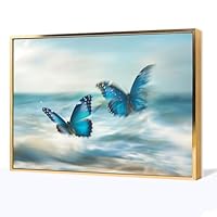 蝶絵画 Amazon.co.jp: 絵画 2 つの美しい青い蝶 アートパネル ポスター