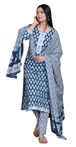 Kurta pantalon indien coton imprimé floral avec dupatta ample contre la chaleur