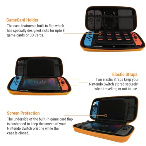Image of Orzly Carrying case for Nintendo Switch OLED and Switch Console - Orange Protective Hard Portable Travel case Shell Pouch for Nintendo Switch Console & Accessories