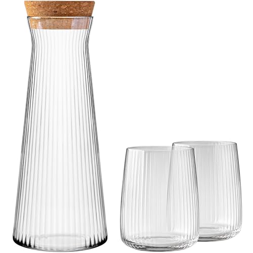 KONZEPT Caraffa per acqua con 6 bicchieri scanalati – Caraffa in vetro da 1 l e set di bicchieri da 320 ml – Design elegante e lavabile in lavastoviglie – Durevole, elegante e perfetto per casa o
