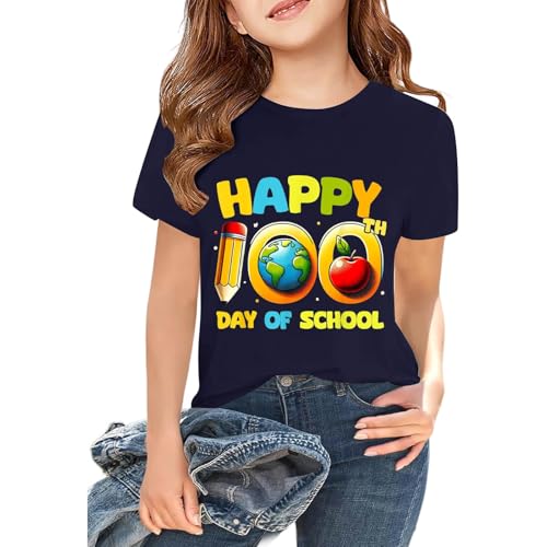 Girls Boys 100 Days of School Opening Anniversary Tshirt Clothes 100 Day Personality Print Tees Cotton Short Sleeve Tops 6