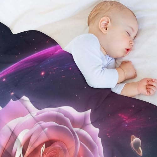 Couverture douce et chaude en flanelle starry sky rose plaid 3D