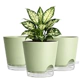  KINGLAKE Lot de 3 pots de fleurs d\'intérieur en plastique vert de 15 cm avec soucoupes transparentes et trous de drainage, pots décoratifs modernes pour plantes d\'intérieur, balcon, extérieur et