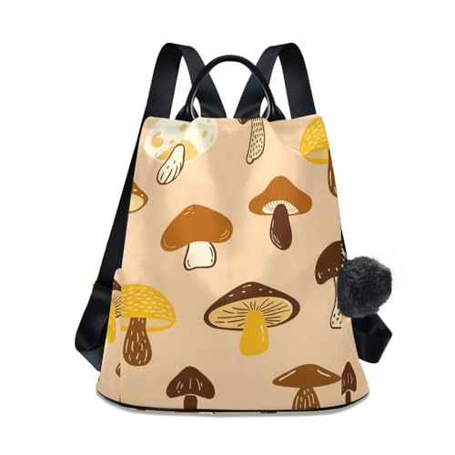 Mochila antirrobo marrón hongo mujer bolsa de viaje casual con pompón
