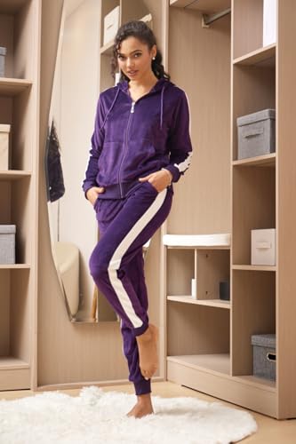 Image of LeeHanTon Sweat Suits for Women Set Comfortable Sweat Outfits Workout Suit Zip Velour Hoodie and Jogger Sport Suit