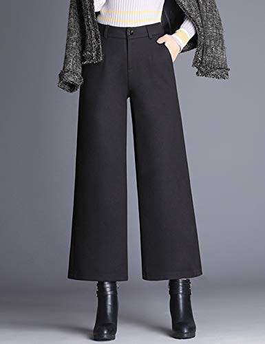 Tanming Women's Casual High Waist Trousers Wool Blend Cropped Wide Leg Pants3