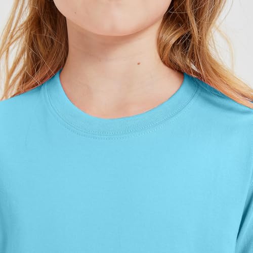 Image of HOTIAN Girls T Shirts 100% Cotton Short Sleeve Tops Kids Summer Casual Crewneck Basic Tees 3-14 Years