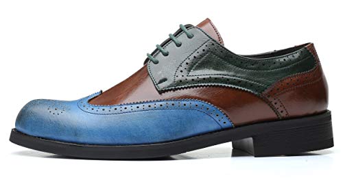 Mens Oxford Stylish Brogue Tricolor Wingtip Formal Lace Up Dress Shoes3