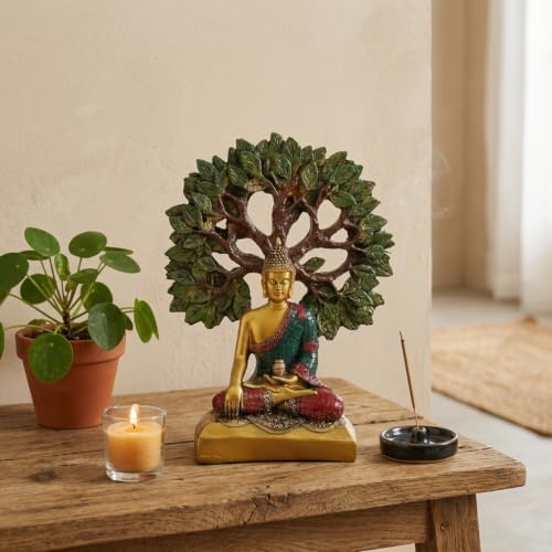Image of ZAICUS Meditating Buddha with Bodhi Tree Statue for Home Decor | Meditation Decor, Zen Home Accent, Spiritual Figurine, Yoga Room Decoration, Tabletop Ornament, Mindfulness Gift