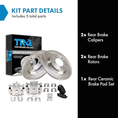 Image of TRQ Rear Brake Pad and Rotor Set Ceramic Rotors Calipers
