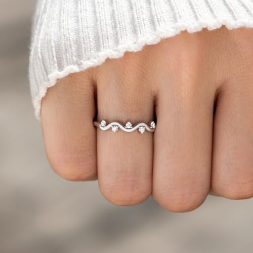 STORYJEWELLERY 925 Sterling Silver Rings, Stackable Wave Rings for Women, Fashion Midi & Pinky Ring, Unique Gifts for Her2