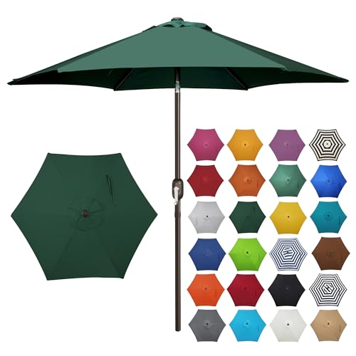 Image of Blissun 7.5 ft Patio Umbrella, Yard Umbrella, Outdoor Market Umbrella with Push Button Tilt Crank, Dark Green