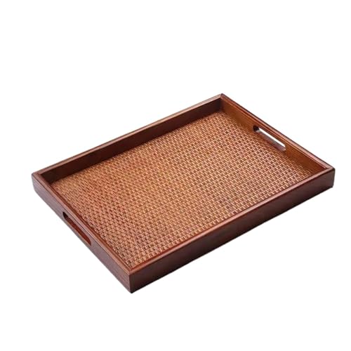 Bandeja de té grande de mimbre tejida de madera, varios tamaños (18 cm x 18 cm), elegante bandeja para servir para decoración del hogar, cocina, fiestas y regalos, diseño duradero y ecológico