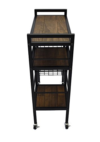 ワゴン ブラックアイアン×天然木 スタイリッシュ ワゴン ブラック