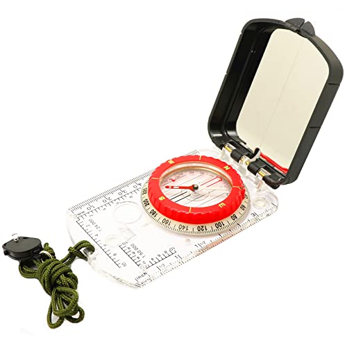 Brújula para senderismo impermeable con espejo y cuerda miniatura 1