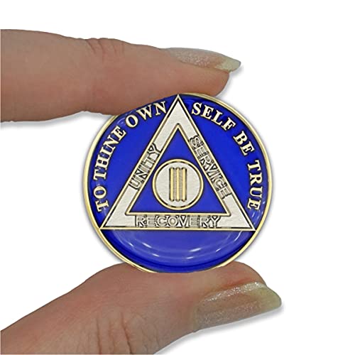 3 Year Sobriety Coin | Triplate AA Chip Recovery Anniversary Token (Blue) - Image 6