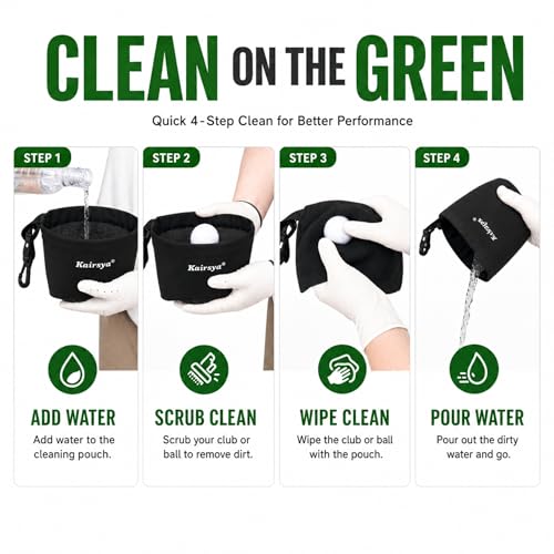 Kairsya Golf Club & Ball Cleaner Bag, 100% Leak-Proof Portable Golf Washer Pouch, Detachable Clip, Scratch-Free Microfiber Brush, Club Cleaning Kit & Groove Cleaner, Golf Gifts & Gear for Men Women - image 2