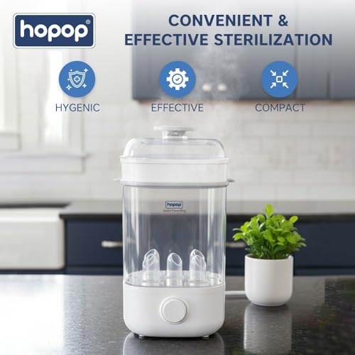 Image of Hopop Bottle Sterilizer | 2-in-1 Feeding Bottle Sterilizer for Baby Products | Full & Compact Size Steam Sterilizer | Travel Friendly Electric Sterilizer for Baby Bottles, Nipples & Accessories | Capacity Upto 5 Bottles | Auto Shut Off | White (Bottle Sterilizer)