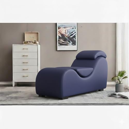 Image of SOUL CRAFT Sheesham Wood Leatherate Tantric Loung Chair, Yoga Chaise Lounge,Chaise Sofa Modern Lounge,Relaxing Chaise Lounge Chair, loveseats with Cushion (Navy Blue)
