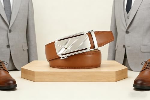 Image of Lingli Men's Belt,Ratchet Dress Belt with Automatic Buckle Brown /Black-Trim to Fit-35mm wide
