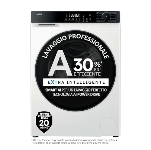 Haier X Serie 5 Lavatrice 8 Kg, Libera Installazione, Carica Frontale, Classe A-30%, 1400 Giri, Smart AI Cycle, Ciclo Refresh a Vapore, Wi-Fi con App hOn, 85x60x56 cm, Bianca – HW80-BP14357U-IT