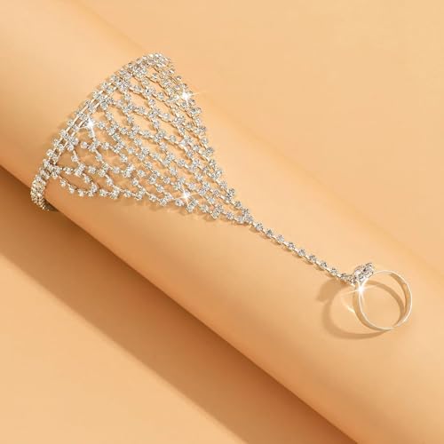 Image of Long tiantian Hand Chain Bracelet Gold Link Finger Ring Slave Bracelet