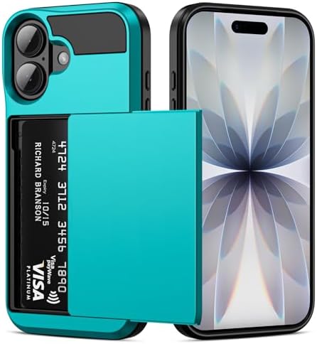 Vofolen for iPhone 17 Case Wallet with Card Holder [Max 3 Cards] Dual Layer Heavy Duty Shockproof Drop Protection Hidden Sliding ID Slot Slim Phone Cover for Women Men, 6.3 Inch Sky Blue