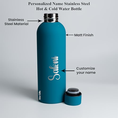 Image of AICA Personalized Name Stainless Steel Water Bottle (Persianblue) 500ml | Gift for Man | Gifts for Woman | Diwali Gifts for Family and Friends | Corporate Office Gift for Staff Employees