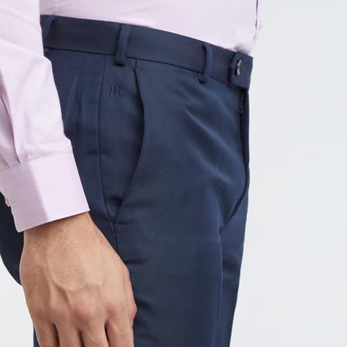 Image of Raymond Men's Slim Fit Mid Rise Structure Pattern Poly Viscose Blend Pleatless Formal Trouser