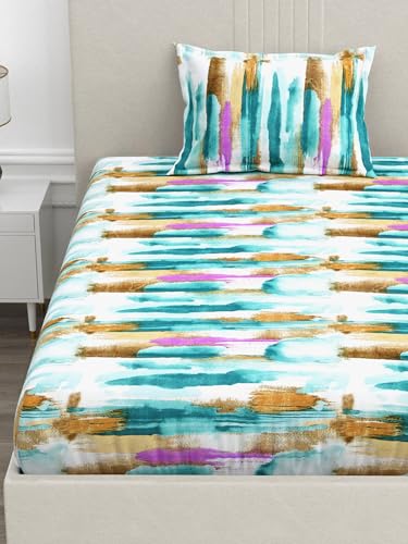 Image of 300 TC Abstract Pattern Cotton Blend Single Bed Bedsheet with 1 Pillow Cover | Wrinkle Free Soft Hypoallergenic | Lightweight Breathable - 60x90 inch