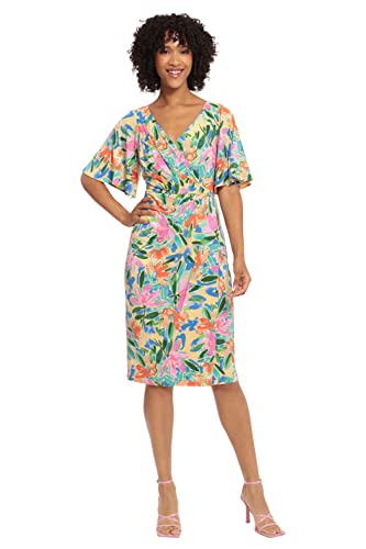 maggy london women's short flutter sleeve faux wrap midi dress Maggy London Womens Midi Office Wear to Work Dress Green 8