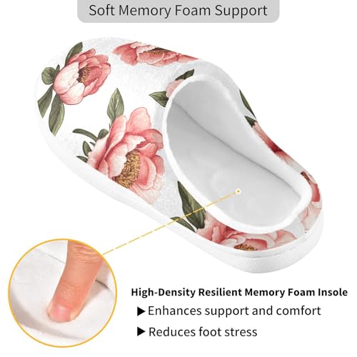 Retro Peonies White Womens Cotton Slippers Soft Memory Foam Home Slippers for Spa Funny Presents 6-72