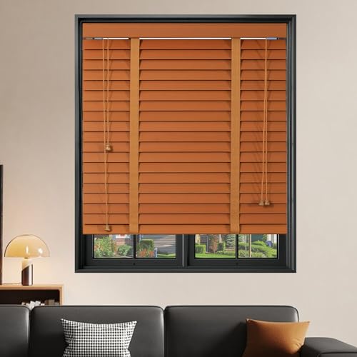 Holz Jalousie Holzjalousien 50mm Lamellen Jalousette Echtholz 30 45 60 75 90 100 105 120 135 150 160cm Fenster Rollos für Innen, Anpassbare Jalousetten für Sichtschutz Haus/büro(Mocha Brown)