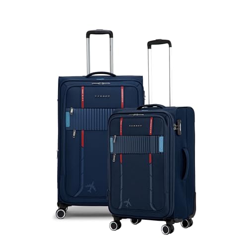 Verage Specter Set of 2 (Medium Check-in + Large Check-in) Combo Blue Soft Sided Luggage Trolley Bag for Travel with Expandable & Anti Theft Zipper Suitcase Spinner for Men and Women