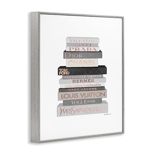 Image of 'Grey & Peach Bookstack'| Framed Giclee Art | Stupell Industries | Gray, 24 x 30 Inches, Easy to Hang and Sturdy, Made in USA, by Amanda Greenwood