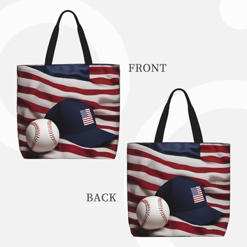 American Flag And Baseball Print Tote Bag Large Women Casual Shoulder Bag Handbag For Outdoors Holiday Weekender Travel Gifts3