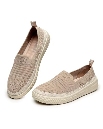 Image of Women's Knit Loafers Round Toe Loafer Flats Comfortable Casual Walking Work Penny Driving Dressy Slip-on Shoes