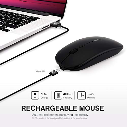 INPHIC Mouse Wireless Ricaricabile, Mouse Ottico Mini Silenzioso con Clic Mute, 1600 Dpi Ultra Sottile per Notebook, PC, Laptop, Computer, MacBook(Nero Magico)