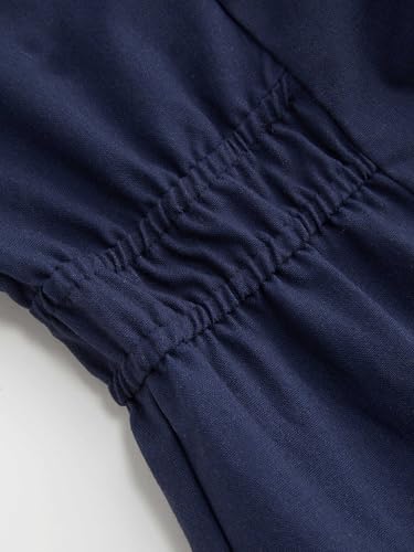 CIDER Shirt Dress Button Down Midi Linen Blend Short Sleeve Collar Neck Shirred Waist Daily Casual Work Dress3