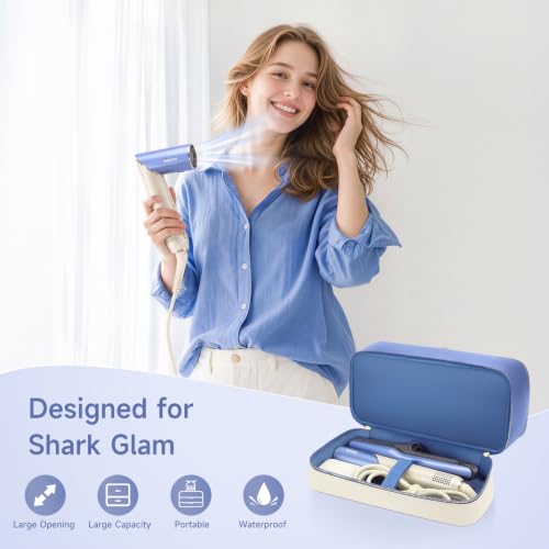 Image of Travel Hair Dryer Case for Shark Glam, Portable Hair Tools Bag for Shark FlexFusion, Double-Layer Carrying Case for FlexStyle Blow Dryer, Silki & Glossi Attachment Holder (Periwinkle&Buttercream)
