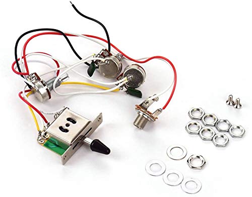 N / A Guitar Wg Harness Kit Electric Guitar Wg Harness Kit Replacement with 1 Volume 2 Tone 1 Jack 500K 5-Way Toggle Switch for Stratocaster Guitar
