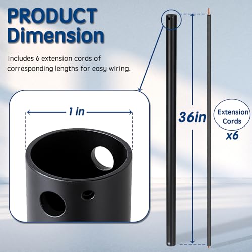 Image of 12 Inch Ceiling Fan Downrod with UL Wires, Matte Black, 1-Inch Diameter, Unthreaded
